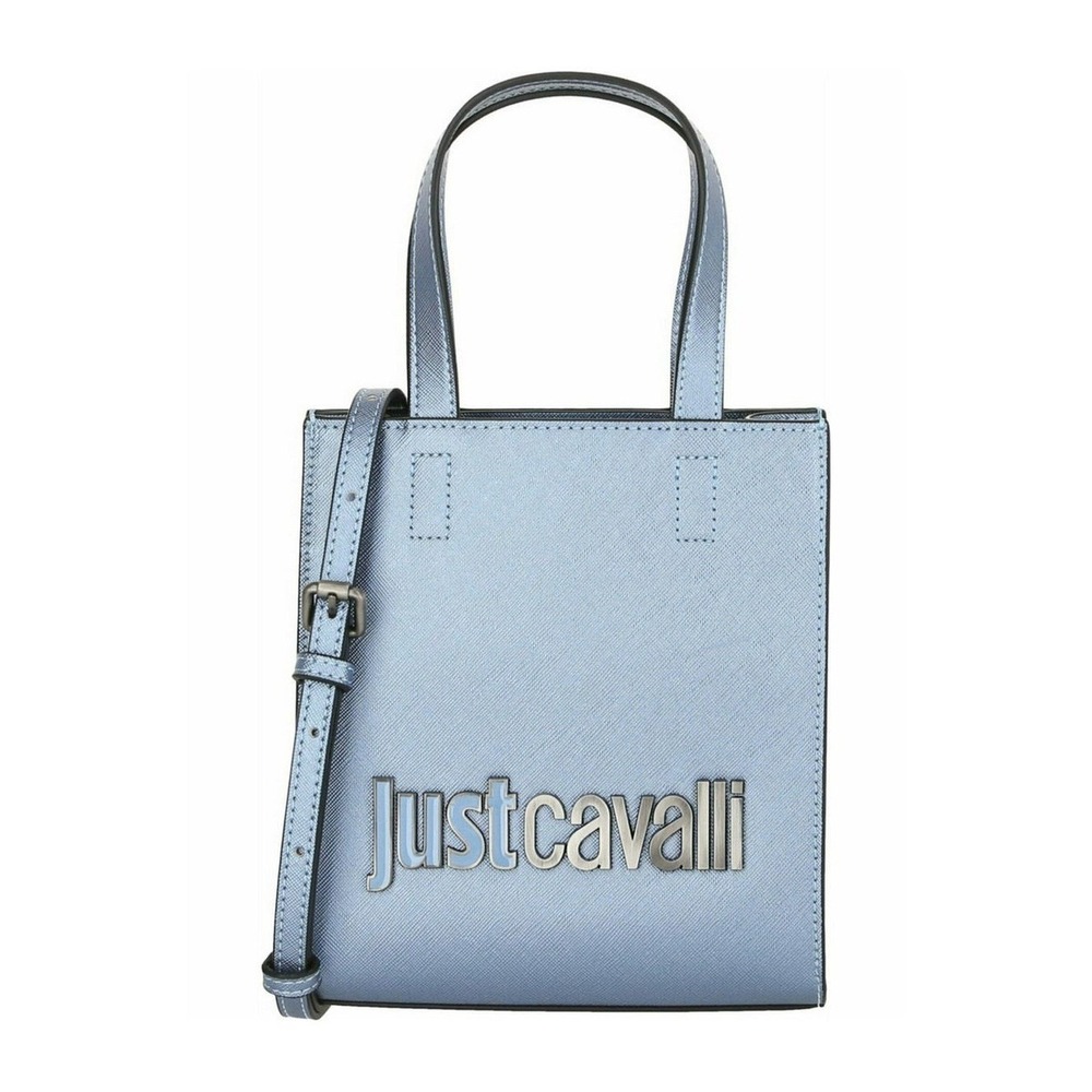 NWT Just Cavalli Blue Metallic Large a Logo Tote Bag With Crossbody Strap